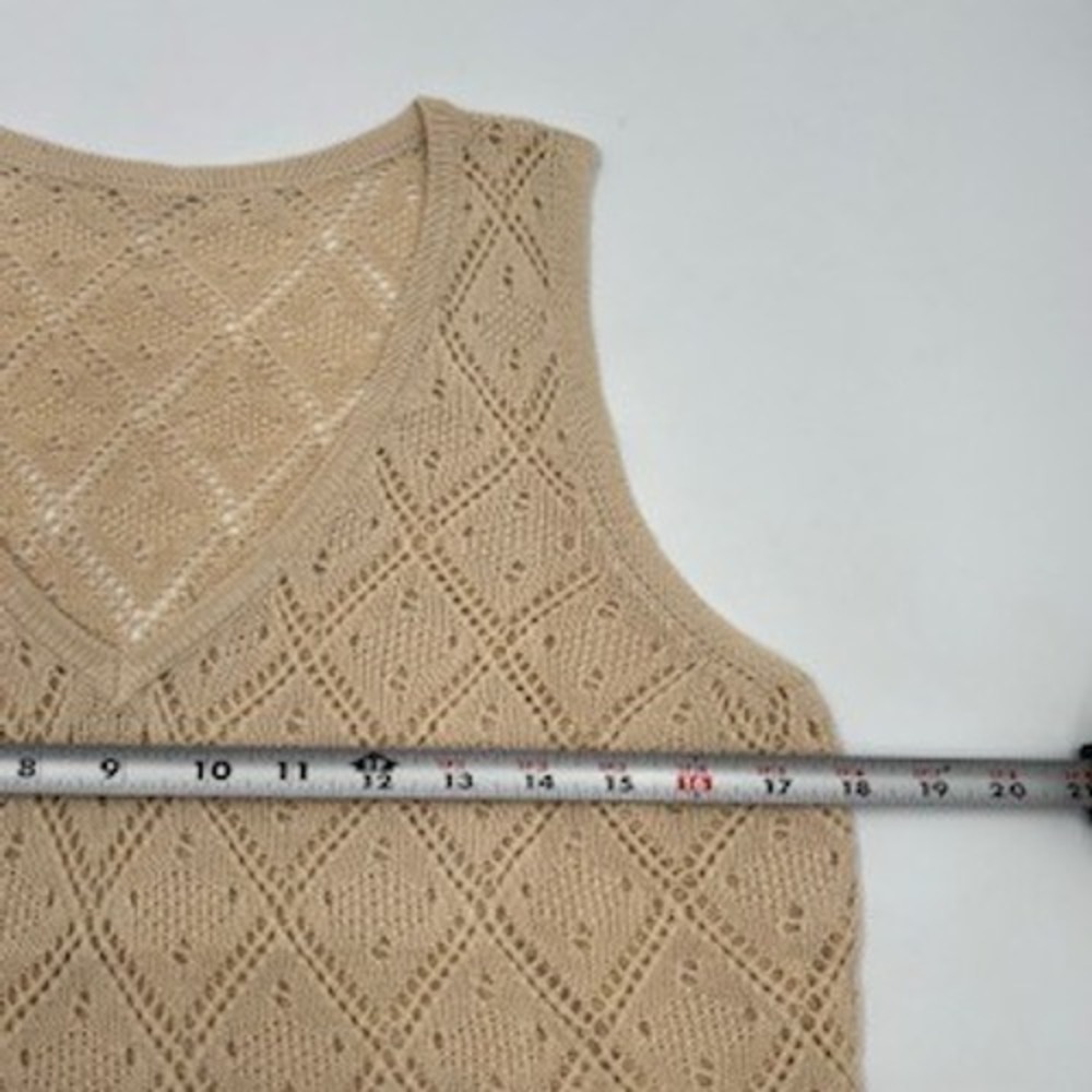FISOEW Women Khaki Pointelle Knit V-Neck Sweater Vest Diamond Open Weave Size M - Picture 6 of 8